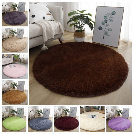 Hariumiu Super Soft Luxury Round Fluffy Area Rug Anti-Slip Bottom Comfortable Plush 120cm Solid Color Bedroom Nursery Area Carpet