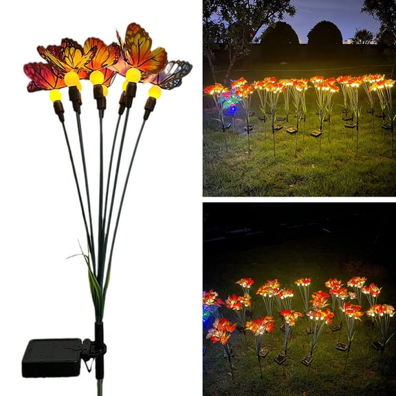 Hariumiu Swaying Butterfly Light LED Garden Lamp Waterproof Automatic Charging Solar-Powered Landscape Light Yard Patio Pathway Decoration