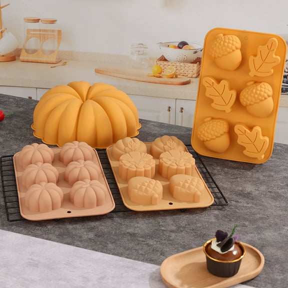 Hariumiu Thanksgiving Silicone Cake Mold for Pumpkin Fall Leaf Shapes Reusable Flexible Chocolate Mold Heat Resistant Baking Tool for Fall Harvest Theme Party Candy Making