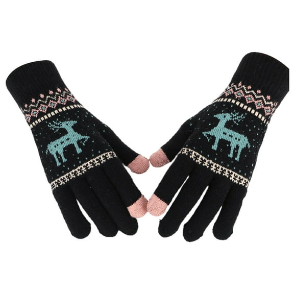 Hariumiu Winter Knitted Gloves Cute Touch Screen Christmas Deer Pattern Warm Woolen Yarn Full Finger Gloves for Outdoor