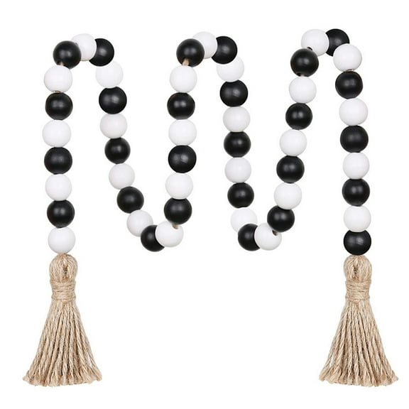 Hariumiu Wooden Beads Wood Bead Garland Farmhouse Beads with Tassels Boho Style Tiered Tray Vase Window Shelf Decorative Beads Home Decor for Halloween