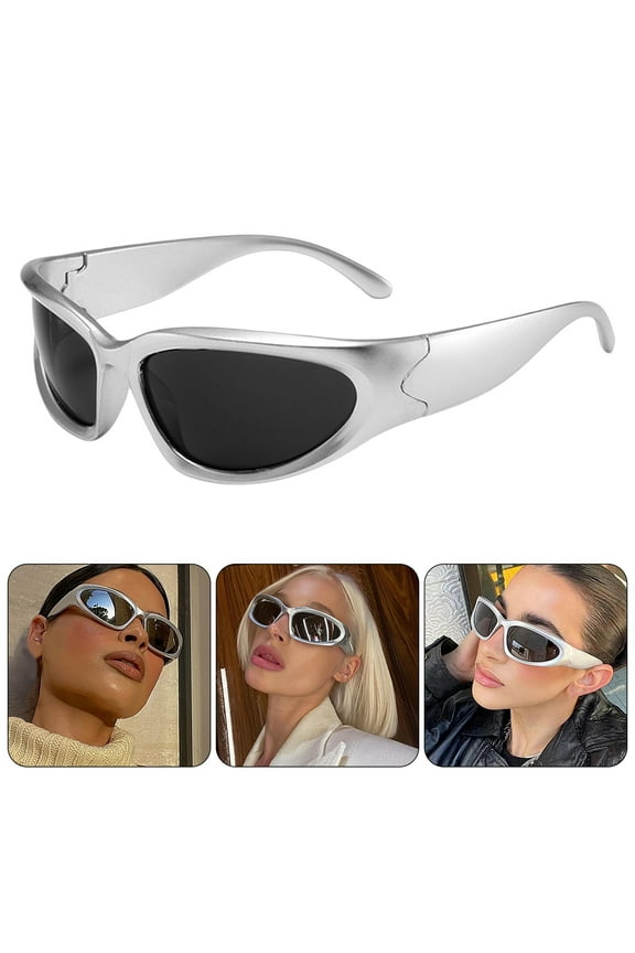 Y2K Sunglasses for Men Women Steampunk Hip Hop Burden Free Sunscreen Oval Outdoor UV400 Sport Sunglasses for Running Cycling Fishing Golf Driving Beach
