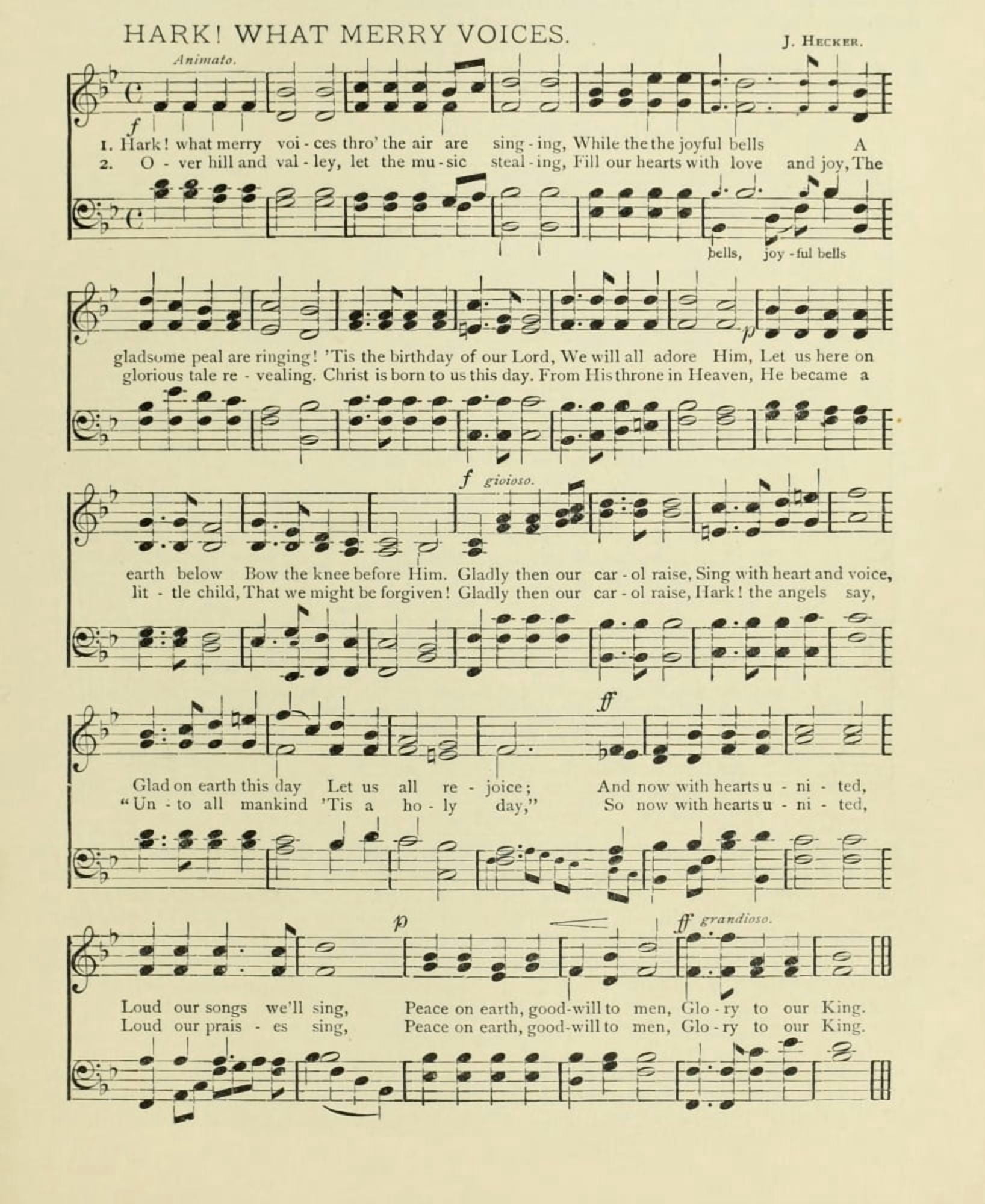 Hark What Merry Voices Christmas in Song 1891 Canvas Art -  (18 x 24)
