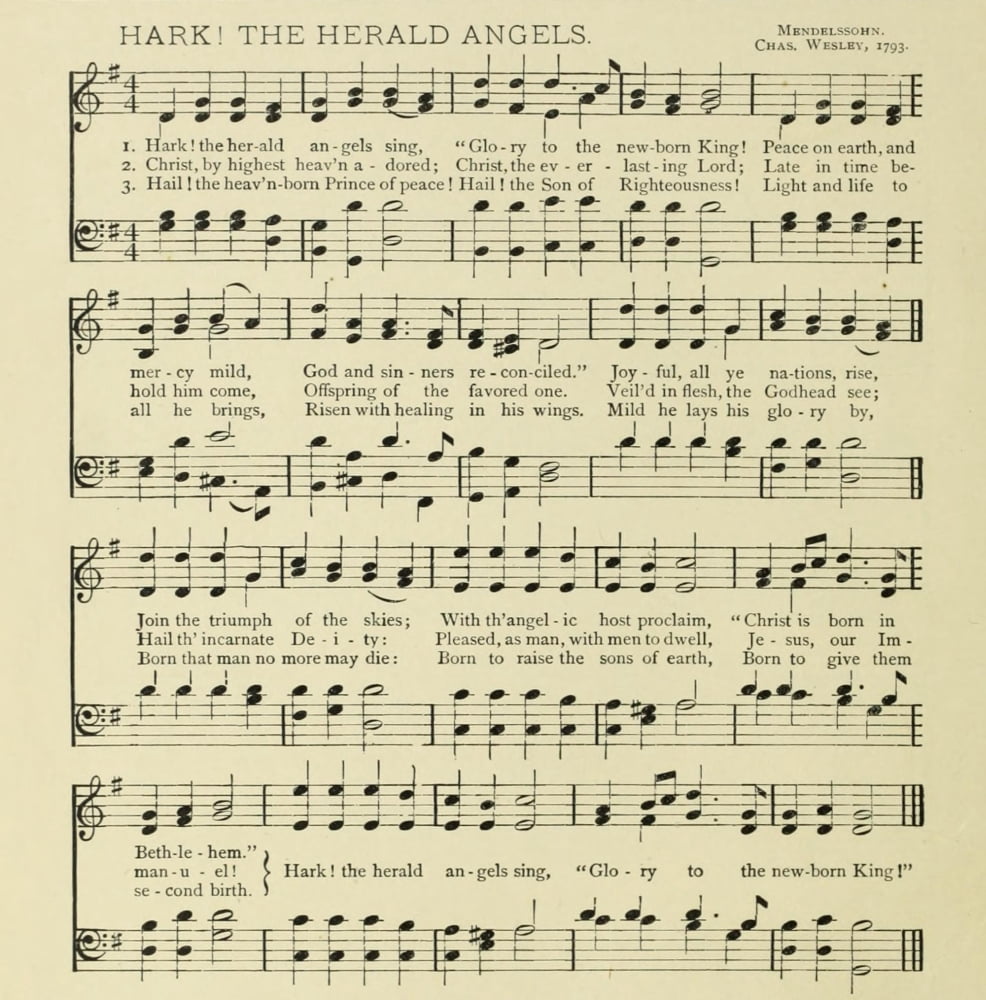 Hark the Herald Angels Sing Mendelssohn & Wesley Christmas in Song 1891 1 Canvas Art - (24 x 36)
