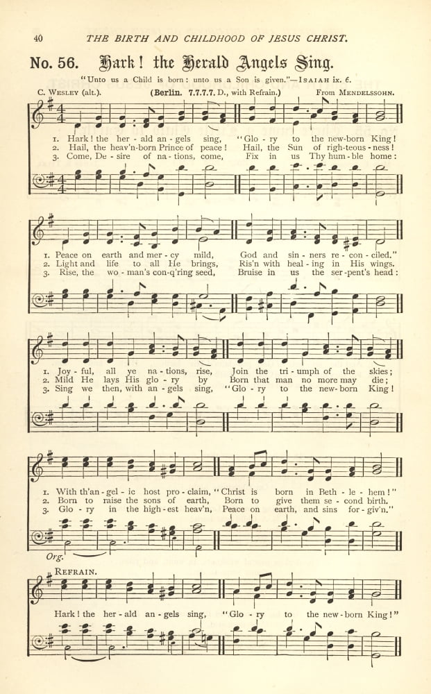 Hark the Herald Angels Sing Mendelssohn & Wesley Golden Bells c1880 Canvas Art - (18 x 24)