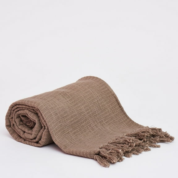 Harkaari, 100% Cotton Slub Throw with Fringe Ends, Oversized: 50" x 70"