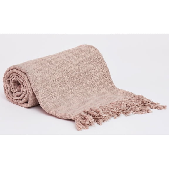 Harkaari, 100% Cotton Slub Throw with Fringe Ends, Oversized: 50" x 70"