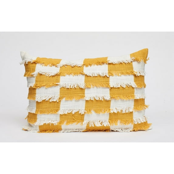 Harkaari, Fringe Checker Board Lumbar Throw Pillow