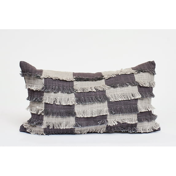 Harkaari, Fringe Checker Board Lumbar Throw Pillow