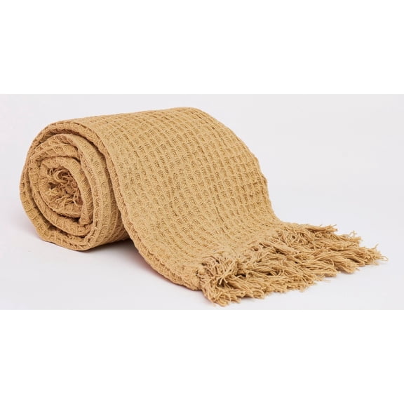 Harkaari, Waffle Pattern 100% Cotton Throw with Fringe Ends, Oversized: 50" x 70"