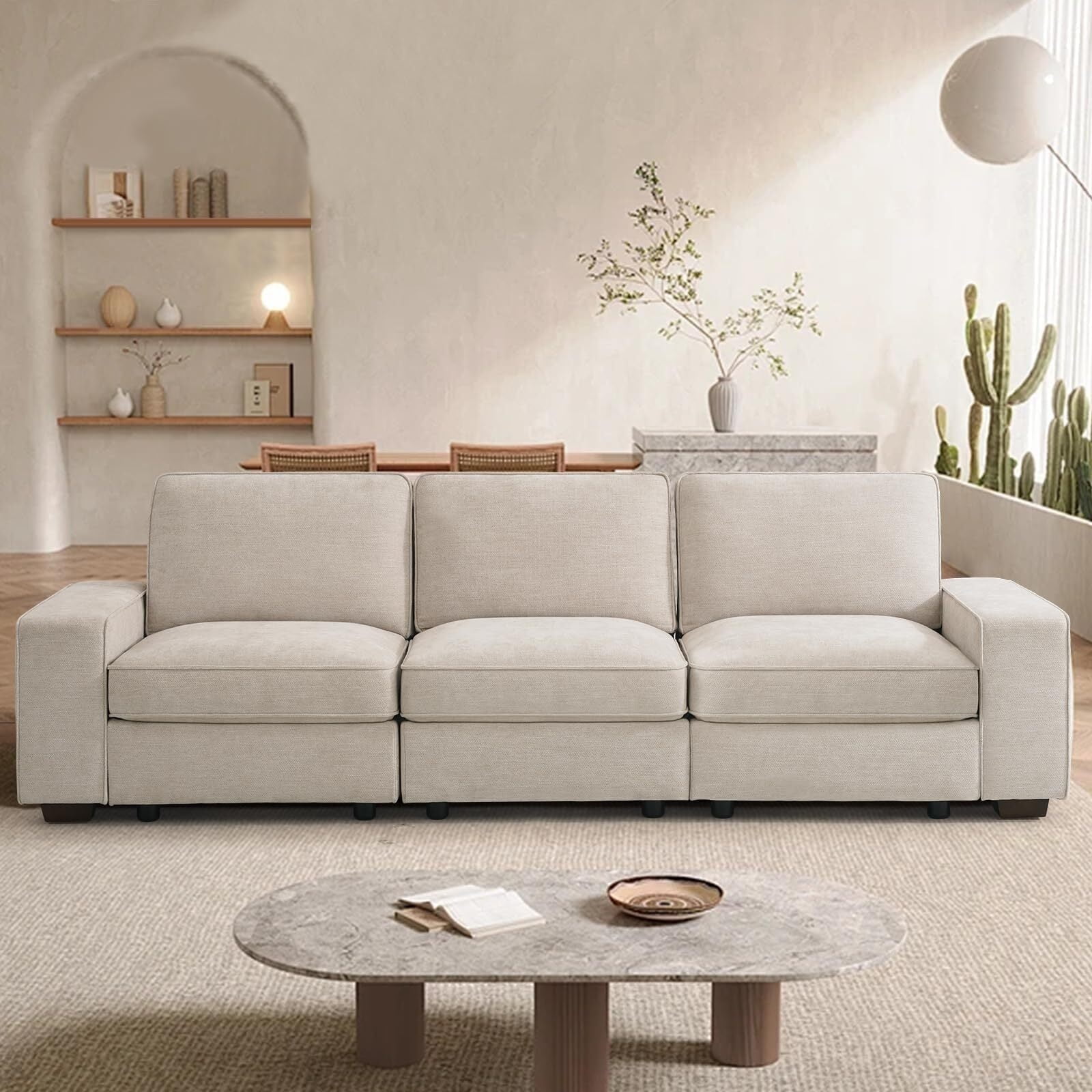 Beige Chenille Fabric 100" Modular Sofa with Storage and Pillow Back