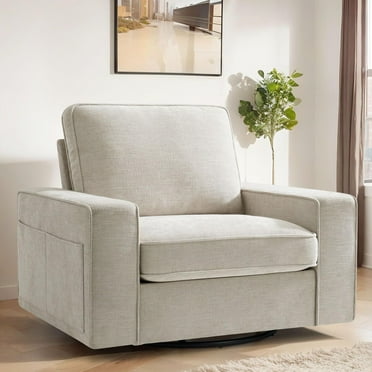 Harkawon 360-Degree Swivel Accent Chair, Modern Oversized Club Arm Chair with Side Pockets, Classic Style Single Sofa Chair for Living Room,Small Space, Beige