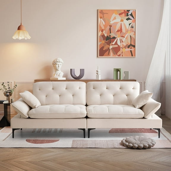 Harkawon 100" Chennille Sofa for Living Room, 2 Seater Modern Couch for Small Space Office, Comfy Loveseat in 2 Boxes, Beige