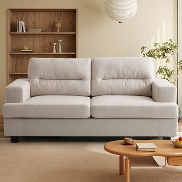 Harkawon 70" Loveseat Sofa Couch with 2 USB Ports, Comfy Couch for Small Spaces,Large Linen Comfy Sofa for Living Room/Apartment, Beige