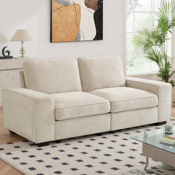 Harkawon 73" Modular Sofa Couch with Storage, Modern 2-Seater Loveseat for Living Room, Beige
