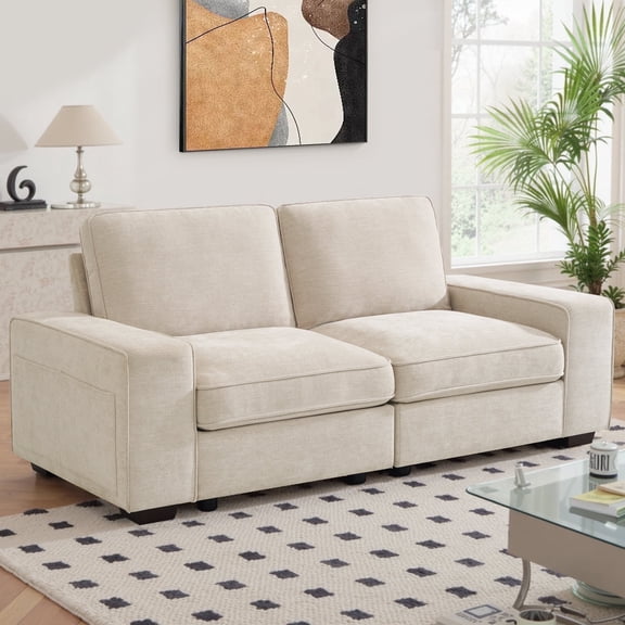 Harkawon 73" Modular Sofa Couch with Storage, Modern 2-Seater Loveseat for Living Room, Beige