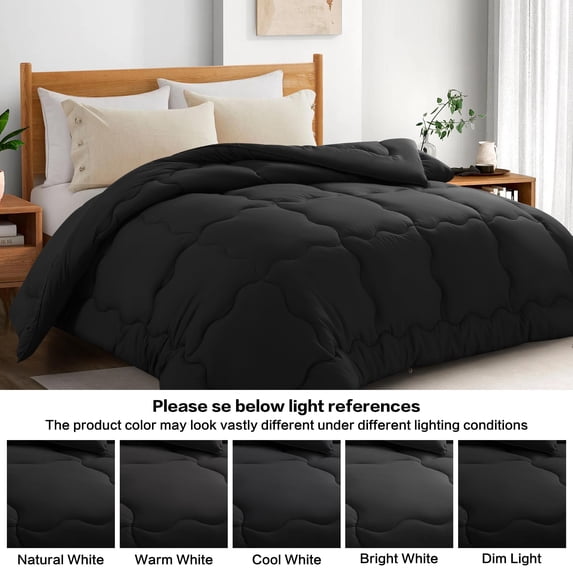 Harkawon All Season Down Alternative Twin Comforter, Winter Warm Ultra Soft Quilted Duvet Insert with Corner Tabs, Wavy Box Stitched, Luxury Fluffy & Lightweight (Black, 64 x 88 inches)