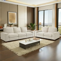 Harkawon Beige L Shape Sectional Sofa for Living Room/Office 5 Seater Sofa Sets with Large Storage Space Comfy Chenille Cover (3-Seat Modular Sofa & Loveseat)