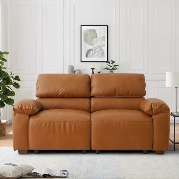 Harkawon 2 Seater Faux Leather Sofa for Living Room, Modern Brown Loveseat with Wide Armrests, Easy to Assemble