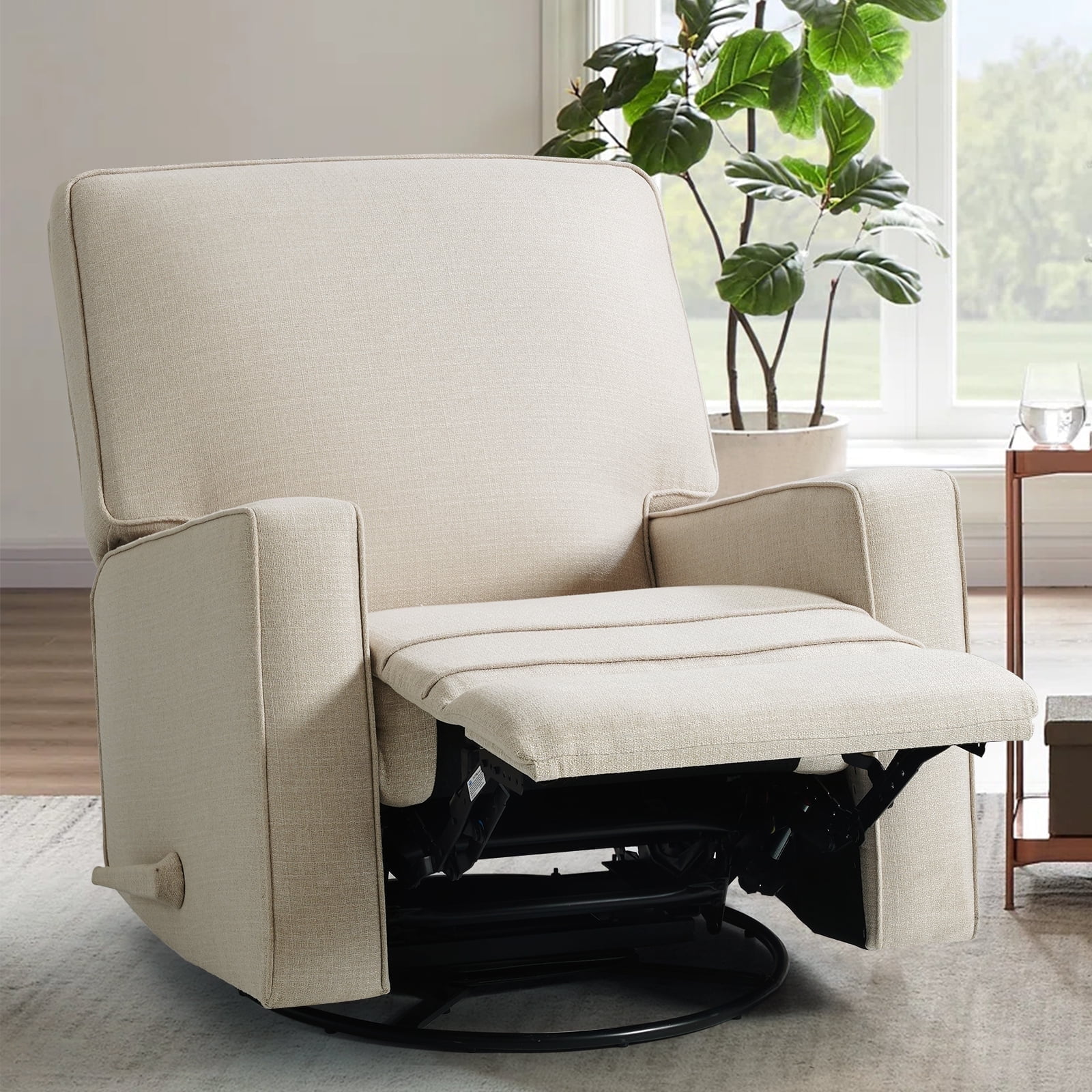 Harkawon 360 Swivel Rocker Recliner Chair with Manual Lever Beige