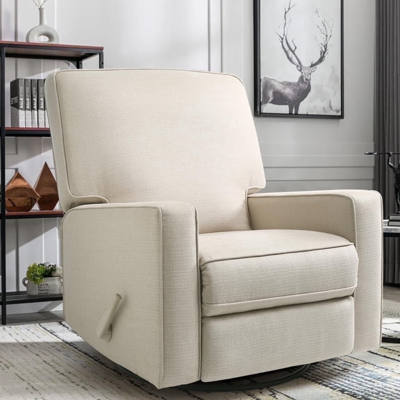 Harkawon Swivel Rocker Recliner Chair, High Back Glider Recliner with Linen Fabric, Ergonomic Rocke'r Chair for Small Spaces, Nursery & Living Room, Beige