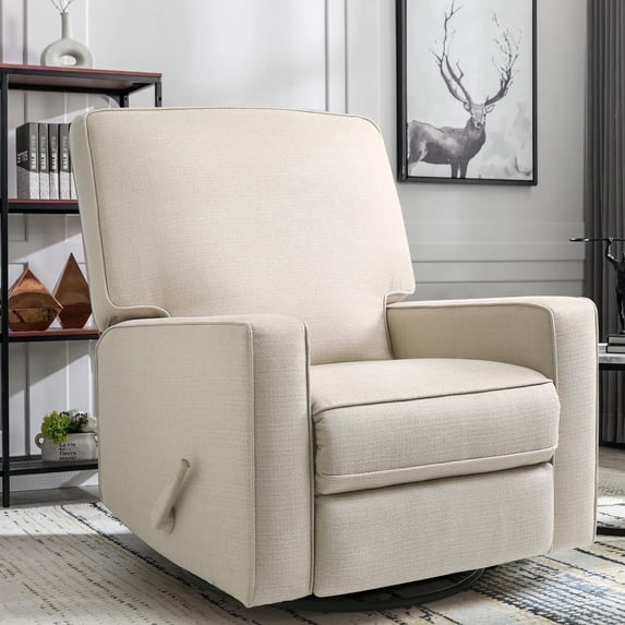 Harkawon Swivel Rocker Recliner Chair, High Back Glider Recliner with Linen Fabric, Ergonomic Rocke'r Chair for Small Spaces, Nursery & Living Room, Beige