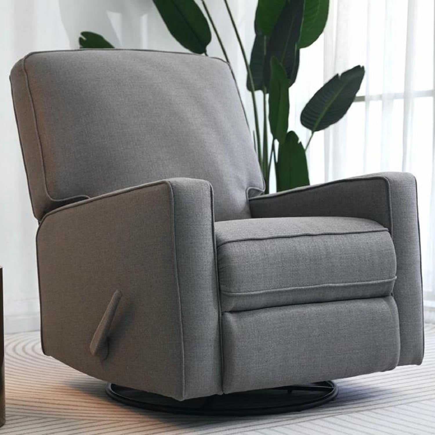 Harkawon Swivel Rocker Recliner Chair, High Back Glider Recliner with Linen Fabric, Ergonomic Rocker Chairs for Small Spaces& Living Room , Dark Grey