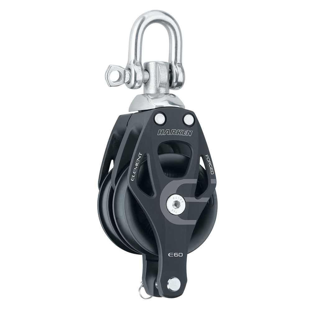 Harken 60mm Double Aluminum Element Block | Sailboat Block With Swivel & Becket For Marine Rigging