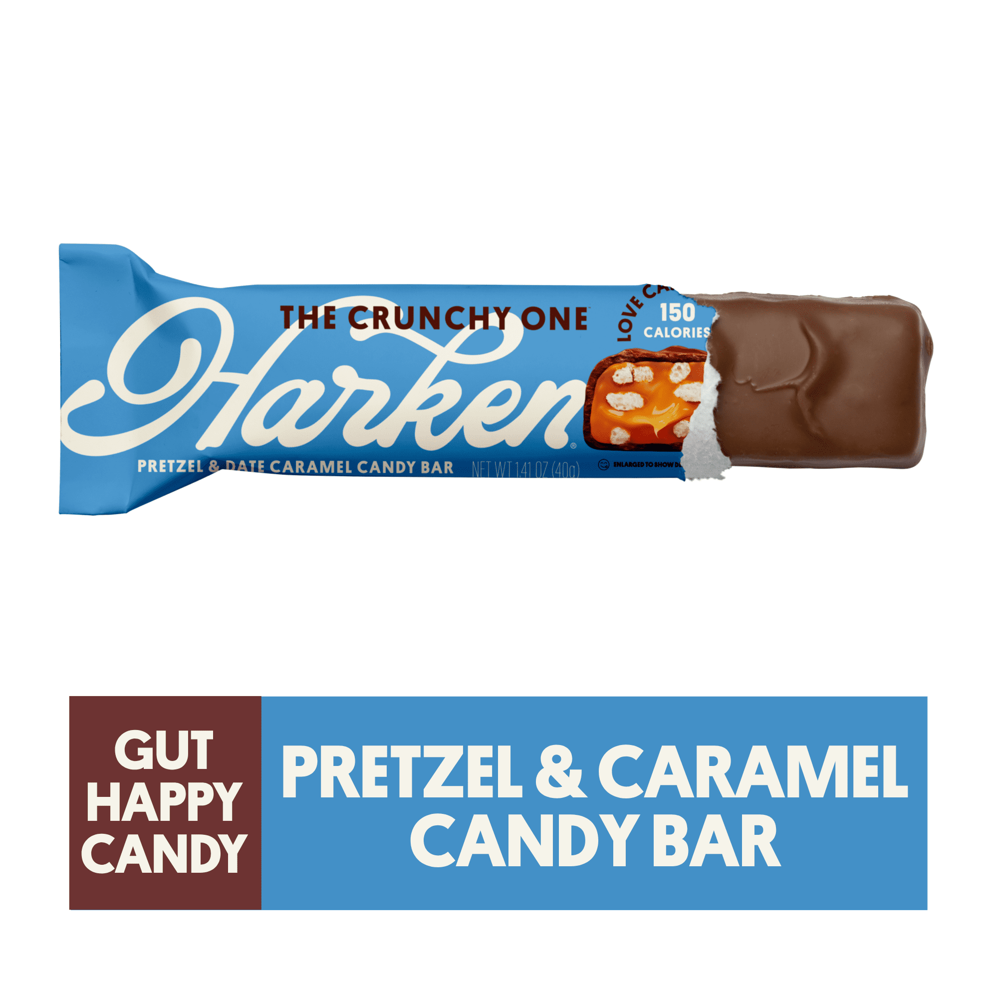 Harken, Pretzel Caramel Candy Bar, Refined Sugar Free, Hi Fiber, Low Cal, Dairy Free Snack