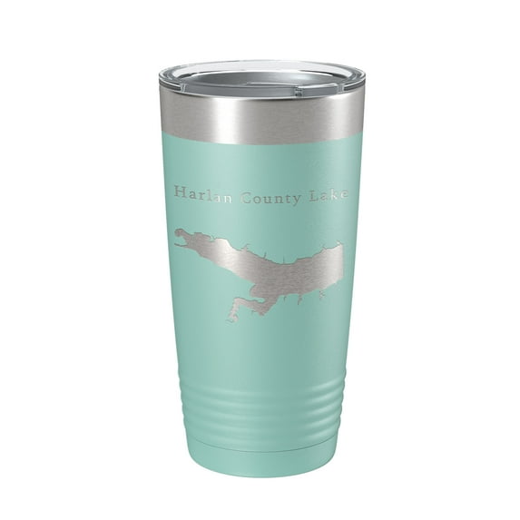Harlan County Lake Map Tumbler Travel Mug Insulated Laser Engraved Coffee Cup Nebraska 20 oz Teal