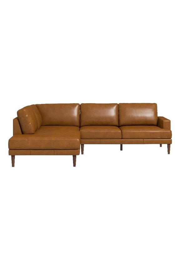 Harlan Pillow Back Genuine Leather Upholstered Left-Facing Sectional in Tan