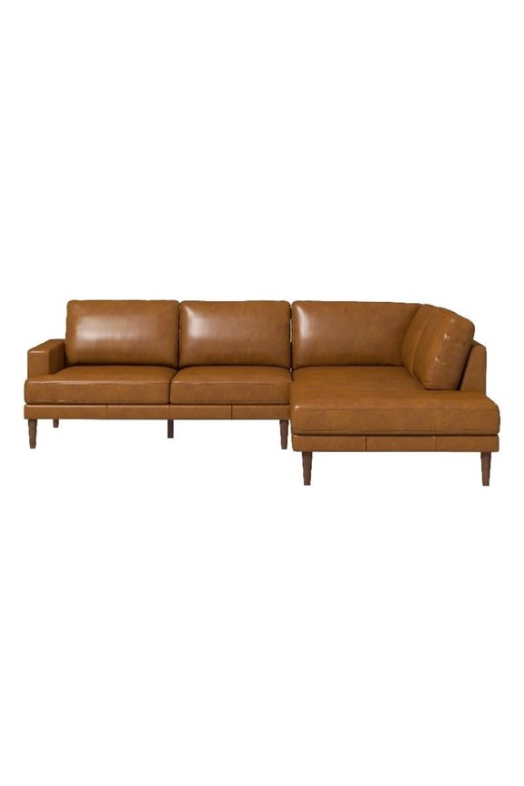 Harlan Pillow Back Genuine Leather Upholstered Right-Facing Sectional in Tan