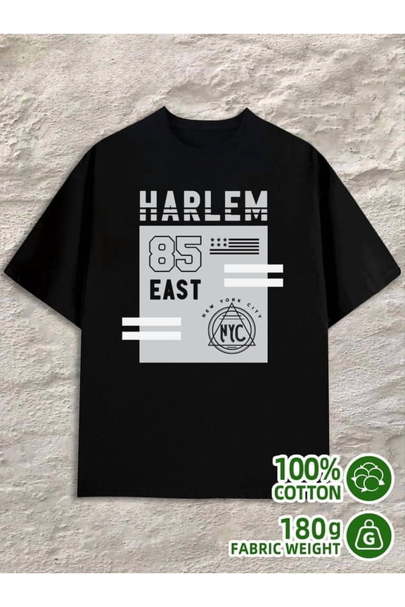 Harlem East NYC for men 180G 100% Cotton black Classic Unisex Shirt Short Sleeve tshirts Basic Unisex Shirt Graphic tshirts Classic Unisex Shirt Printed tshirts