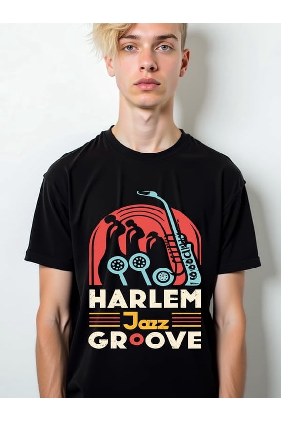 Harlem Jazz Groove T-Shirt Men's t-shirts black funny top Daytime and weekend wear Perfect for exercise Basic Unisex Shirt Short Sleeve tshirts