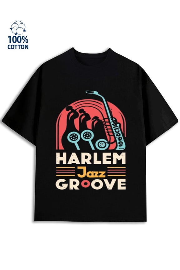 Harlem Jazz Tee men's Rock black Spring and summer outdoor wear music style happy Trendy Unisex Shirt Short Sleeve tshirts Classic Unisex Shirt Graphic Tee tshirts