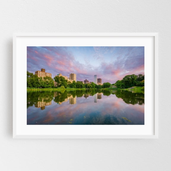 Harlem Meer 01 - Manhattan New York Photography Cityscape Skyline Landscape Nature Architecture Scenic Water White Framed Wall Art Print 5 x 7 inches