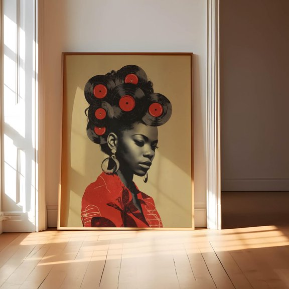 Harlem Renaissance Vinyl Record Wall Art Print, Black Woman Decor