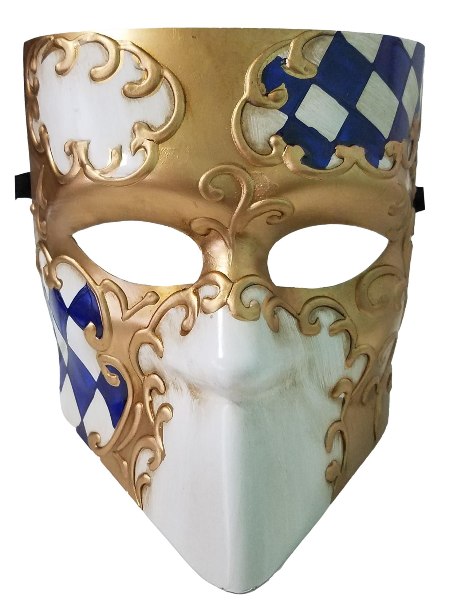 Harlequin Bauta Blue White Gold Decorative Venetian Masquerade