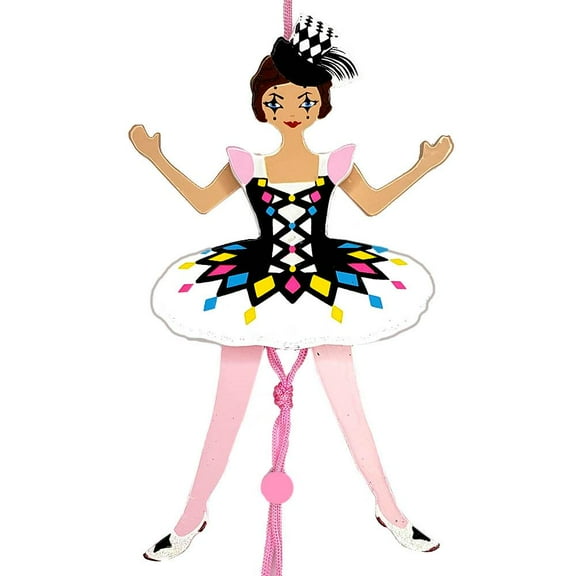 Harlequin Doll Dancer Pull Puppet Ornament 6 inch