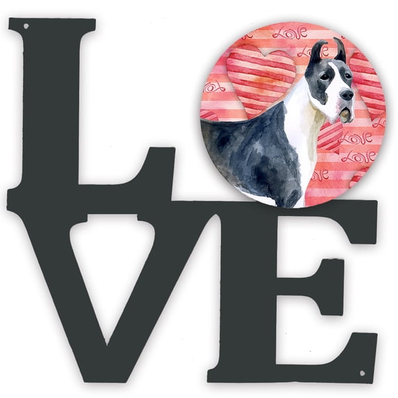 Harlequin Great Dane Love Metal Wall Artwork LOVE
