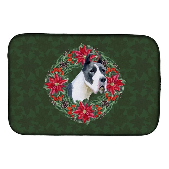 Harlequin Great Dane Poinsetta Wreath Dish Drying Mat