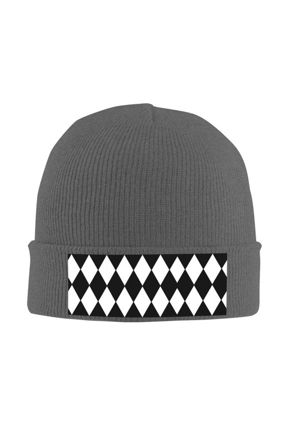 Harlequin Pattern Beanie Hat Knit Hat Skull Cap for Men Women Winter Hat Deep Heather