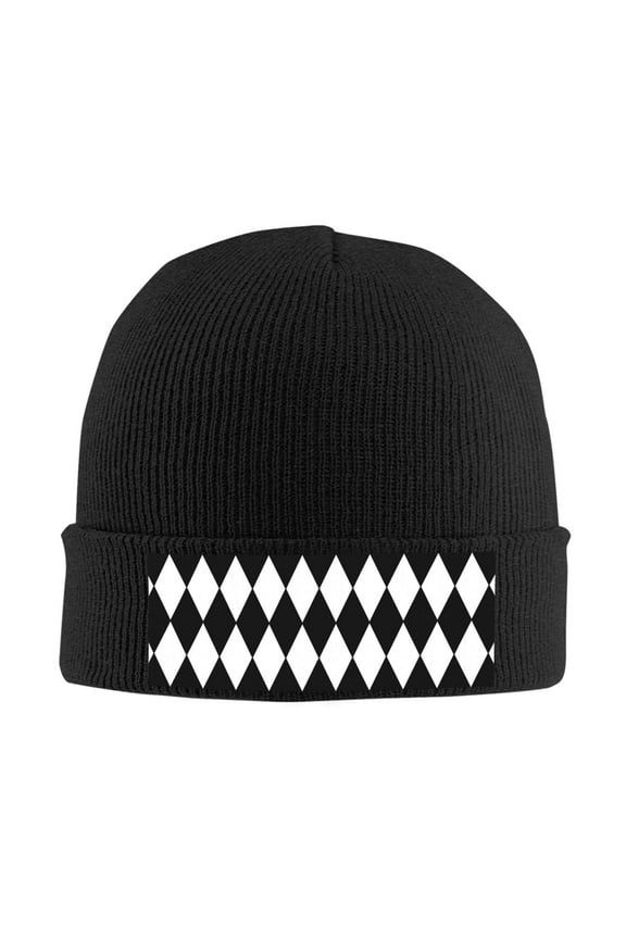 Harlequin Pattern Black And White Beanie Hat Knit Hat Skull Cap for Men Women Winter Hat Black