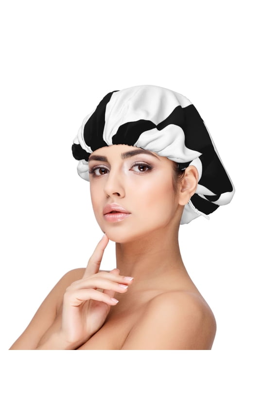 Harlequin Pattern Black And White Sleep Cap Satin Bonnet Sleeping Hat Soft Elastic Night Hair Cover For Women