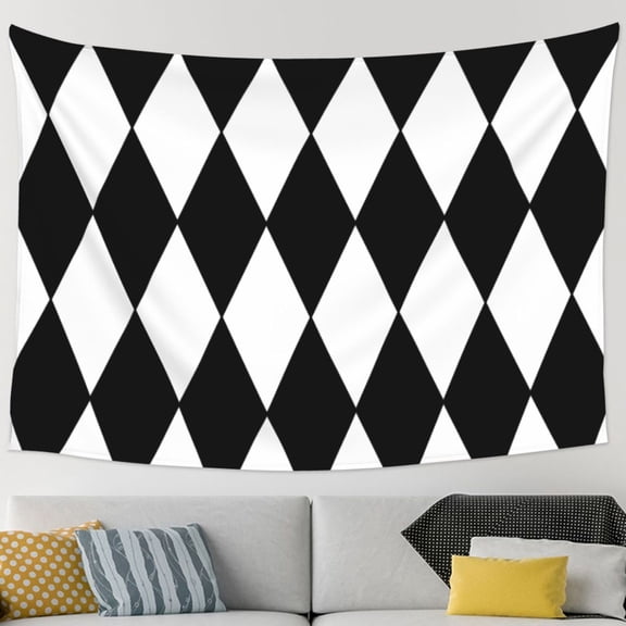 Harlequin Pattern Black And White Tapestry Bedroom Living Room Tapestry Room Decorative Aesthetic Tapestries (90 In * 60 In)