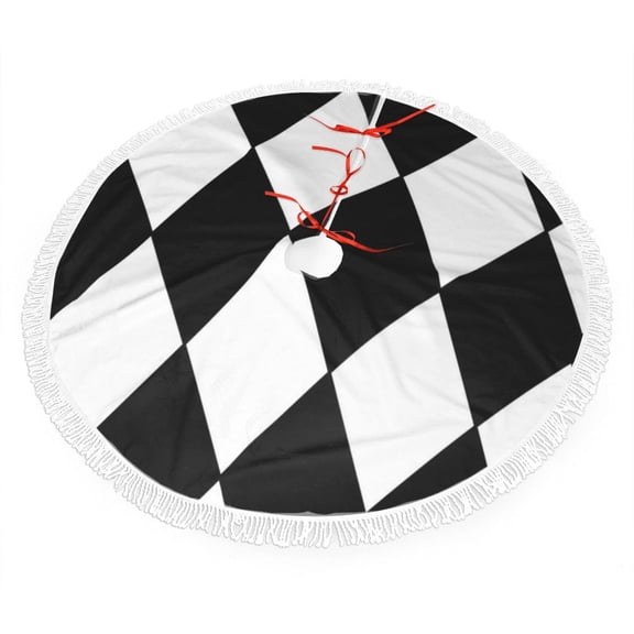 Harlequin Pattern Christmas Tree Skirt Tassel Lace for Xmas Ornaments Decoration 30"
