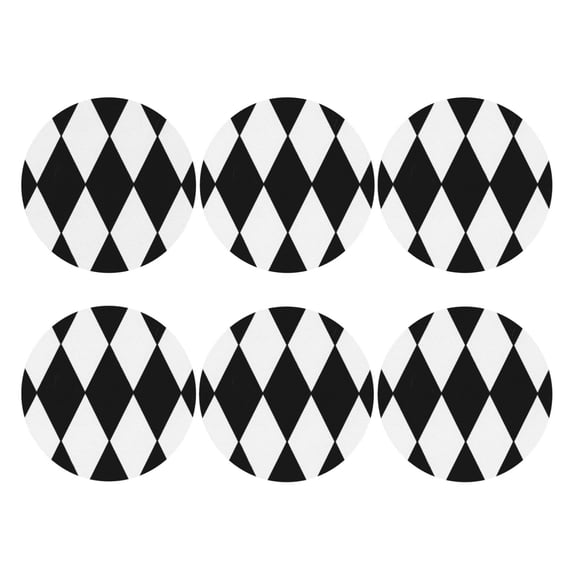 Harlequin Pattern Leather Drinks Coasters Suitable for Various Cups Set of 6 Round Shape