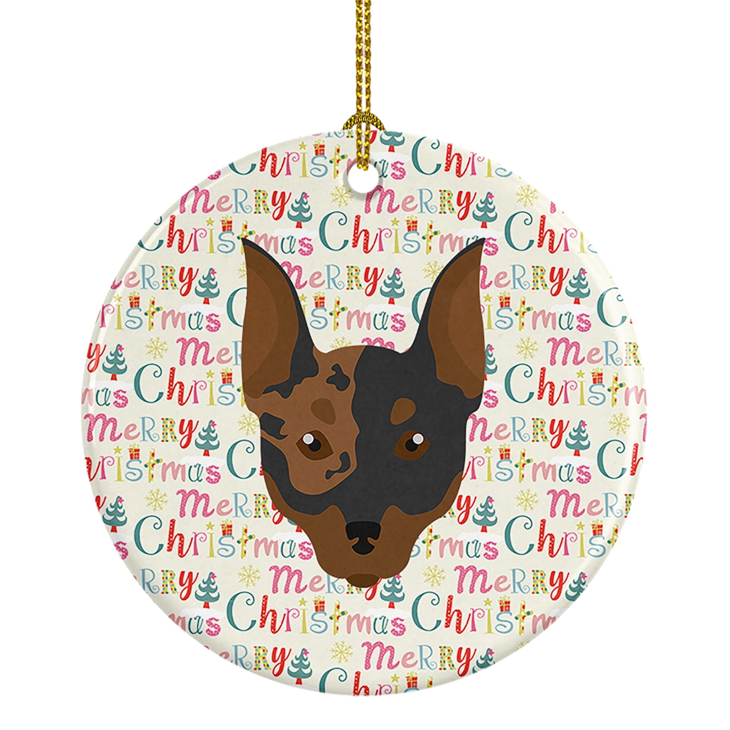 Harlequin Pinscher Merry Christmas Ceramic Ornament 2.8 in x 2.8 in