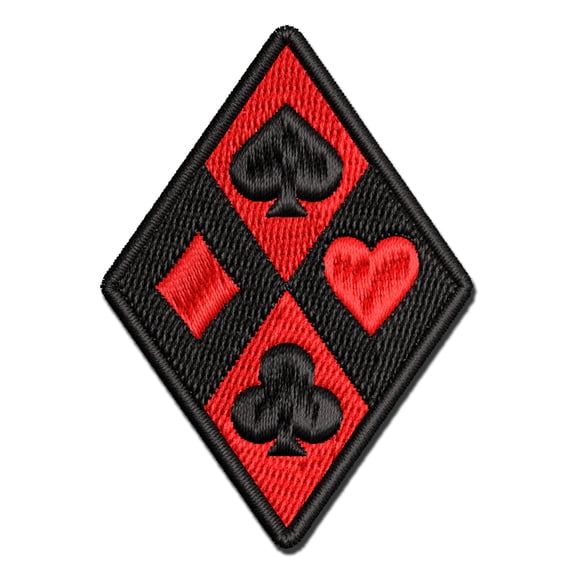Harlequin Suits Diamonds Hearts Spades Clubs Applique Multi-Color Embroidered Iron-On Patch - 3.5 Inch Large