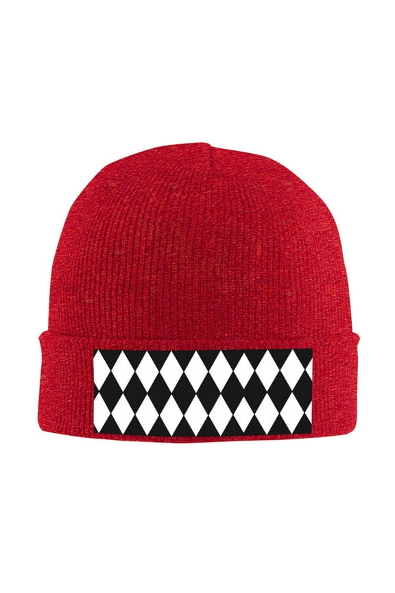Harlequin Winter Beanie Hats for Men Women Warm Cozy Knitted Cuffed Skull Cap Red
